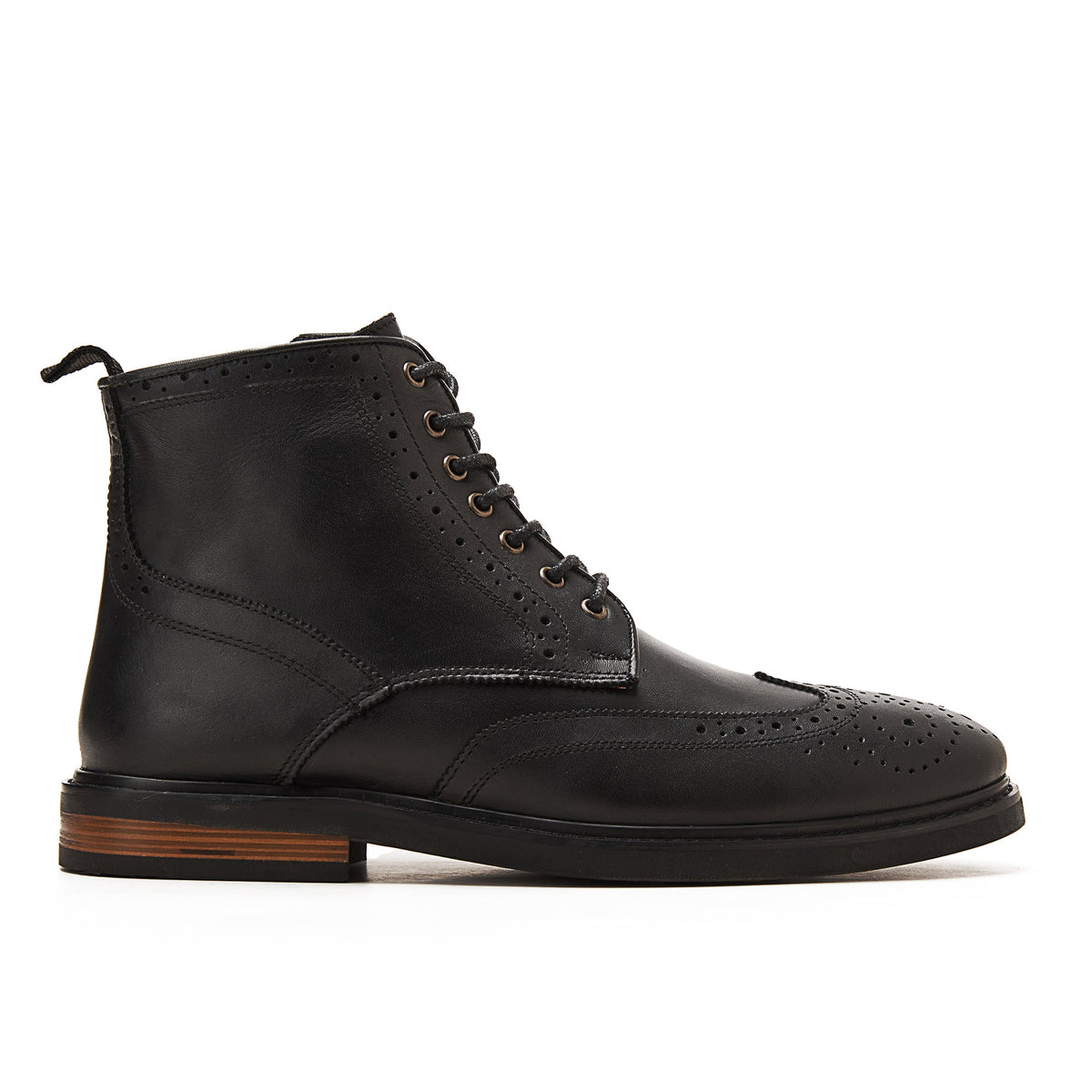 Nappa Brogue Genuine Leather Half Boots — Black