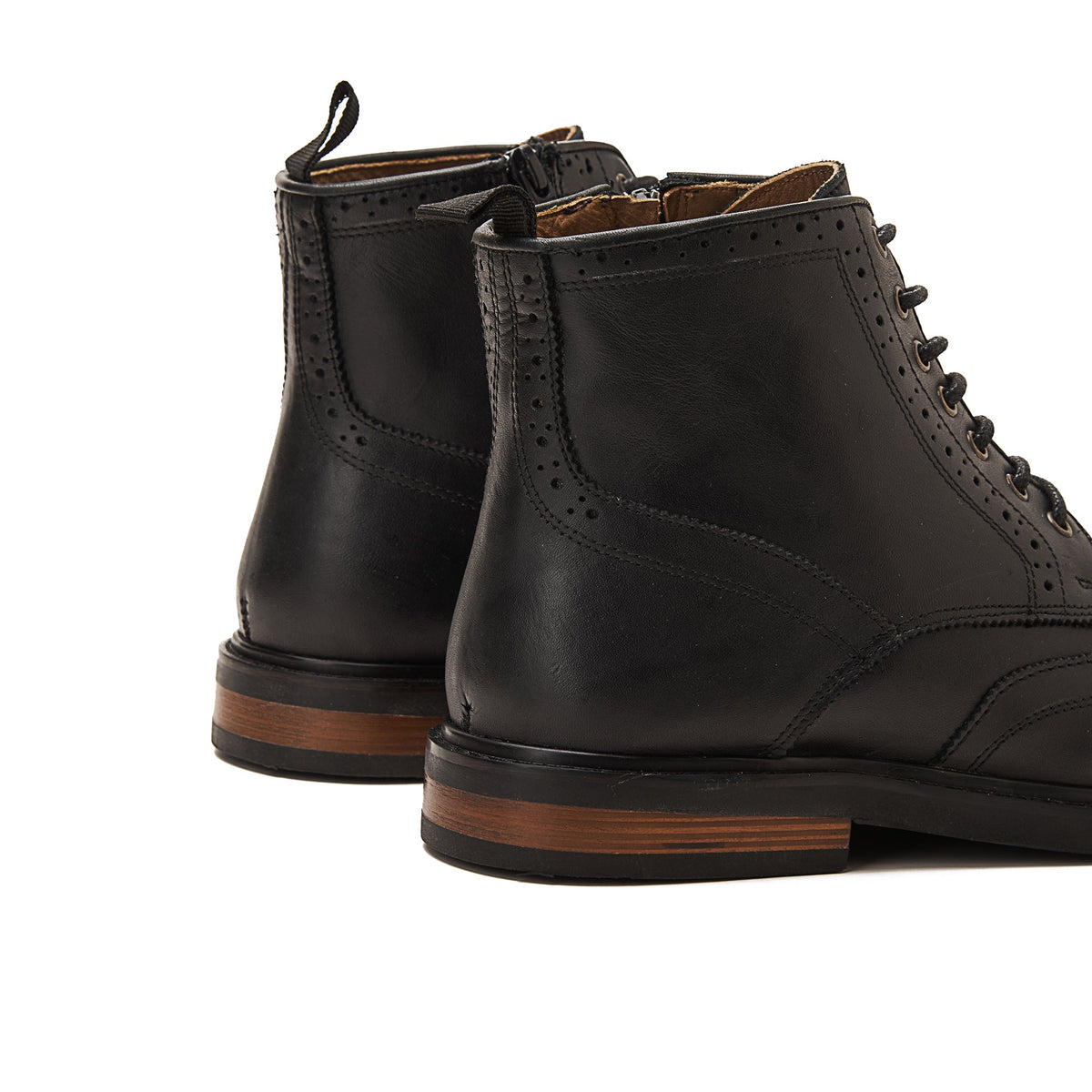 Nappa Brogue Genuine Leather Half Boots — Black