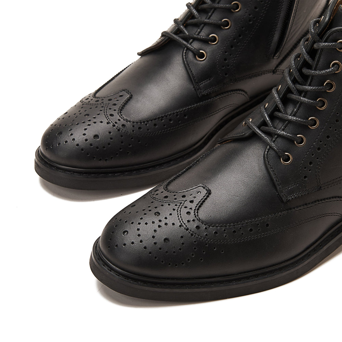 Nappa Brogue Genuine Leather Half Boots — Black