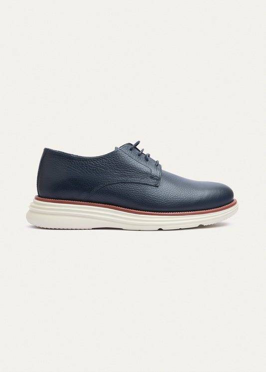 Plain-Toe Leather Lace-Up II — Navy Blue