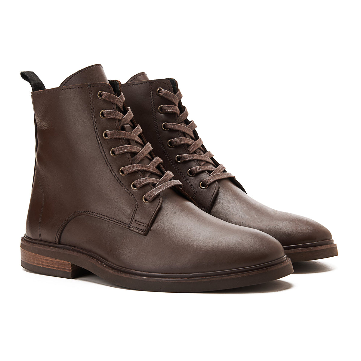 Leather Lace Up Genuine Leather Half Boots — Brown