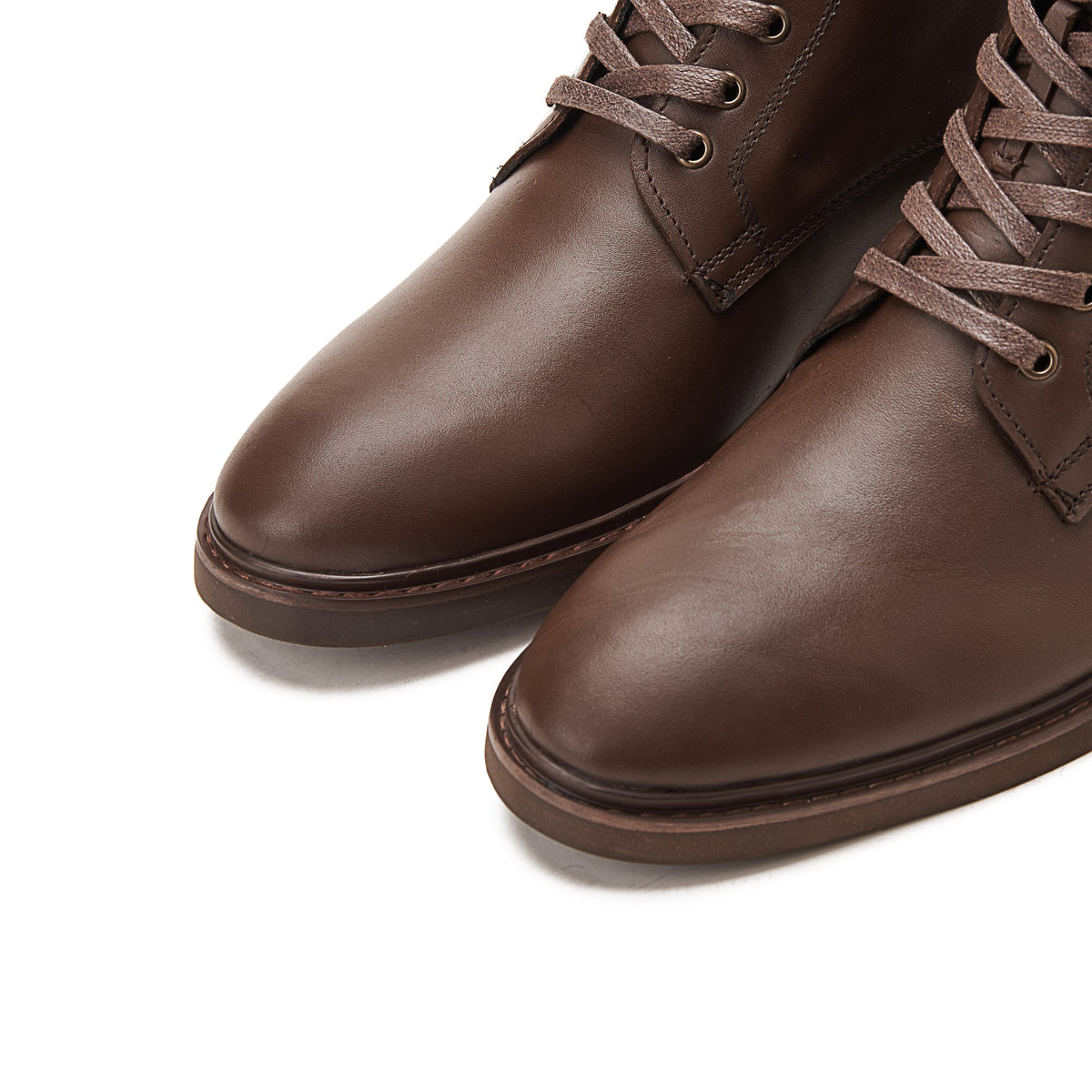 Leather Lace Up Genuine Leather Half Boots — Brown