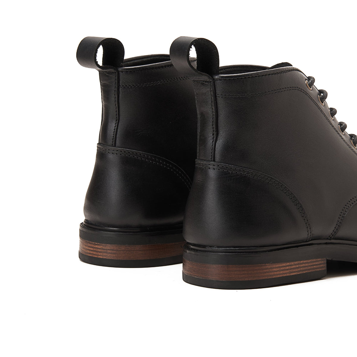 MOC TOE Nappa BLACE UP GENUINE LEATHER HALF BOOTS — BLACK