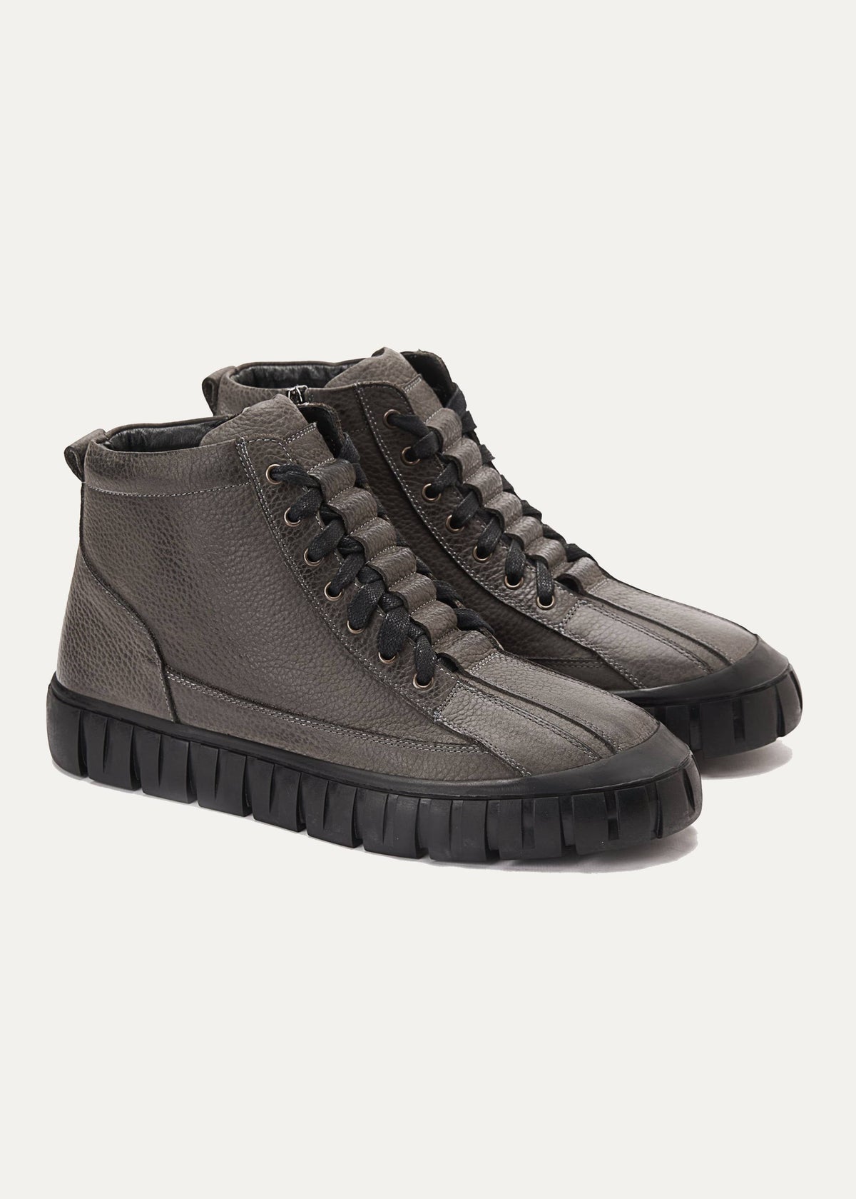 Plain Lace-Up Half Boot — Gray