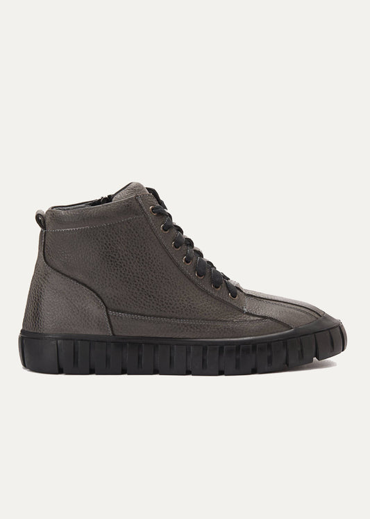 Plain Lace-Up Half Boot — Gray