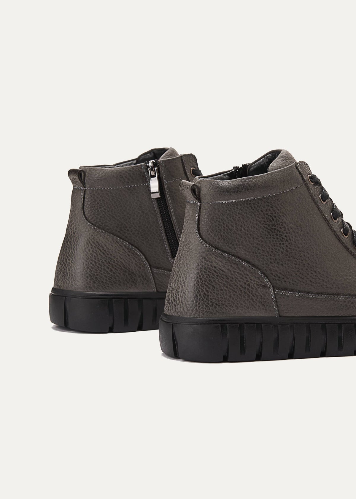 Plain Lace-Up Half Boot — Gray