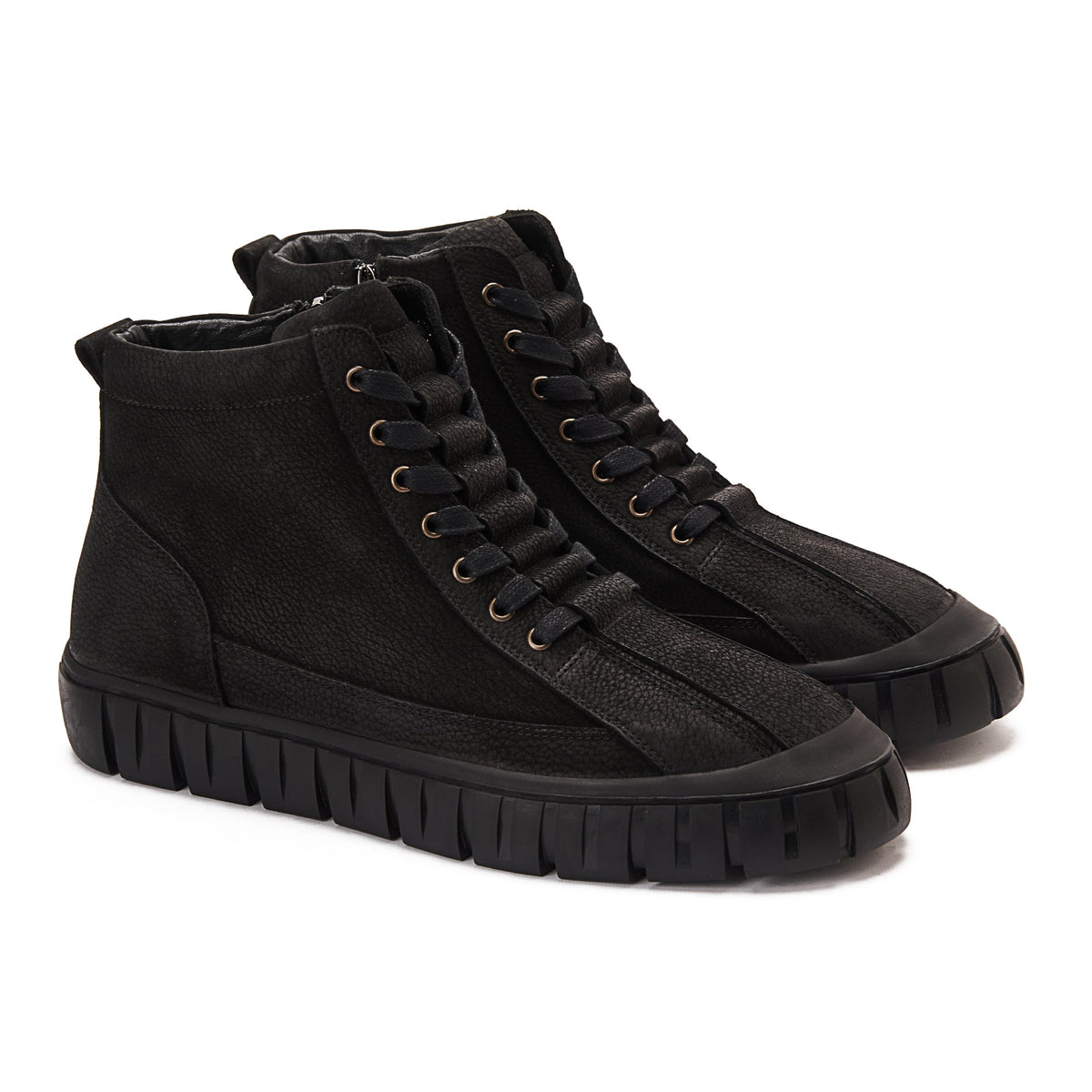 Plain Lace-Up Half Boot — Black