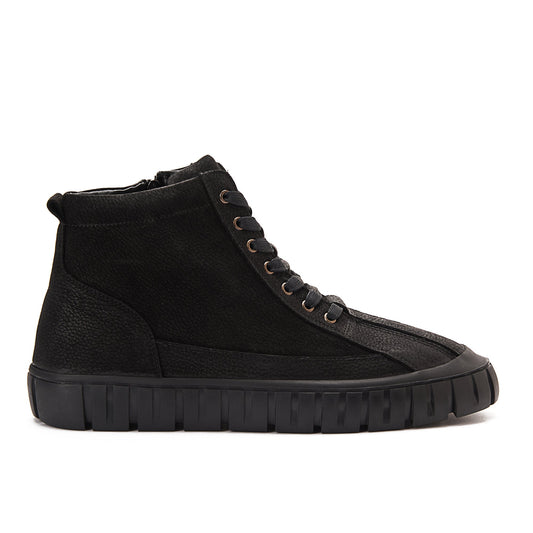 Plain Lace-Up Half Boot — Black