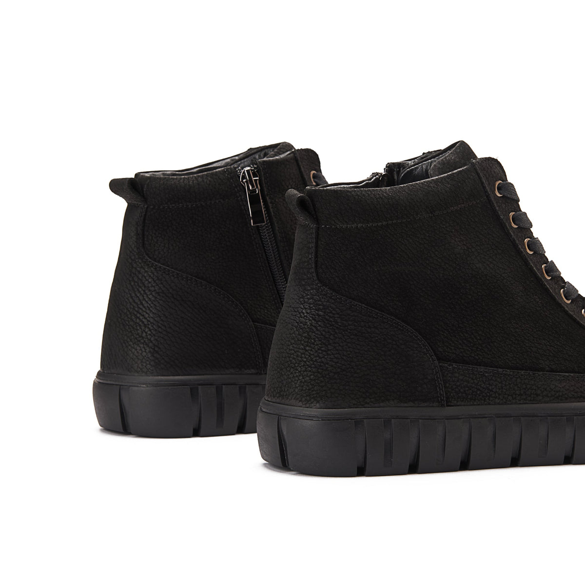Plain Lace-Up Half Boot — Black