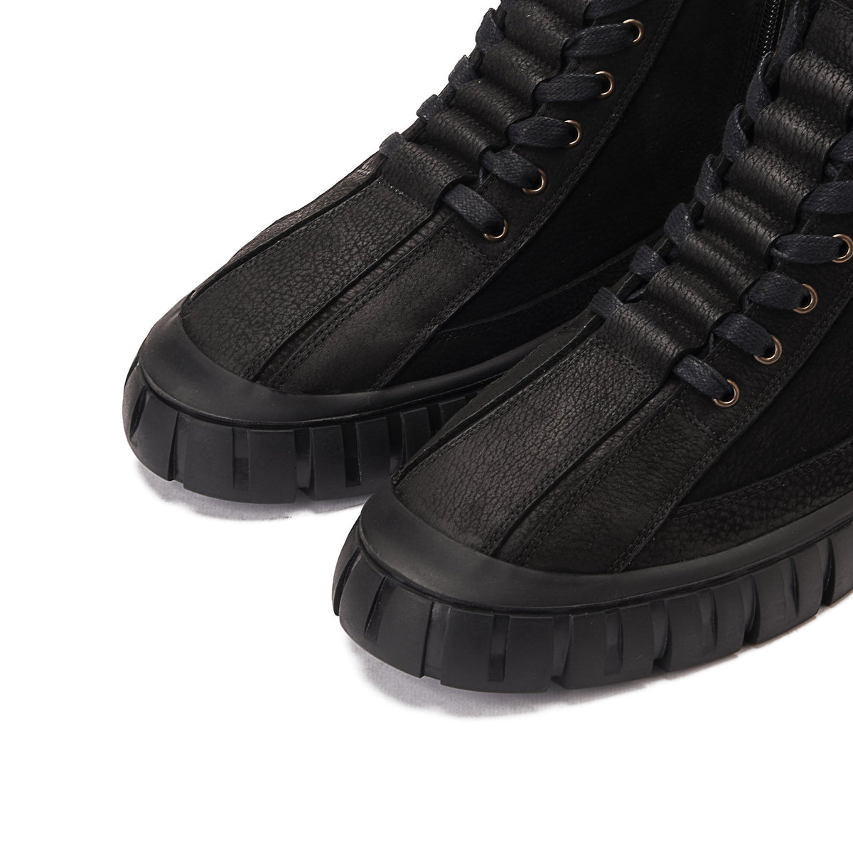 Plain Lace-Up Half Boot — Black
