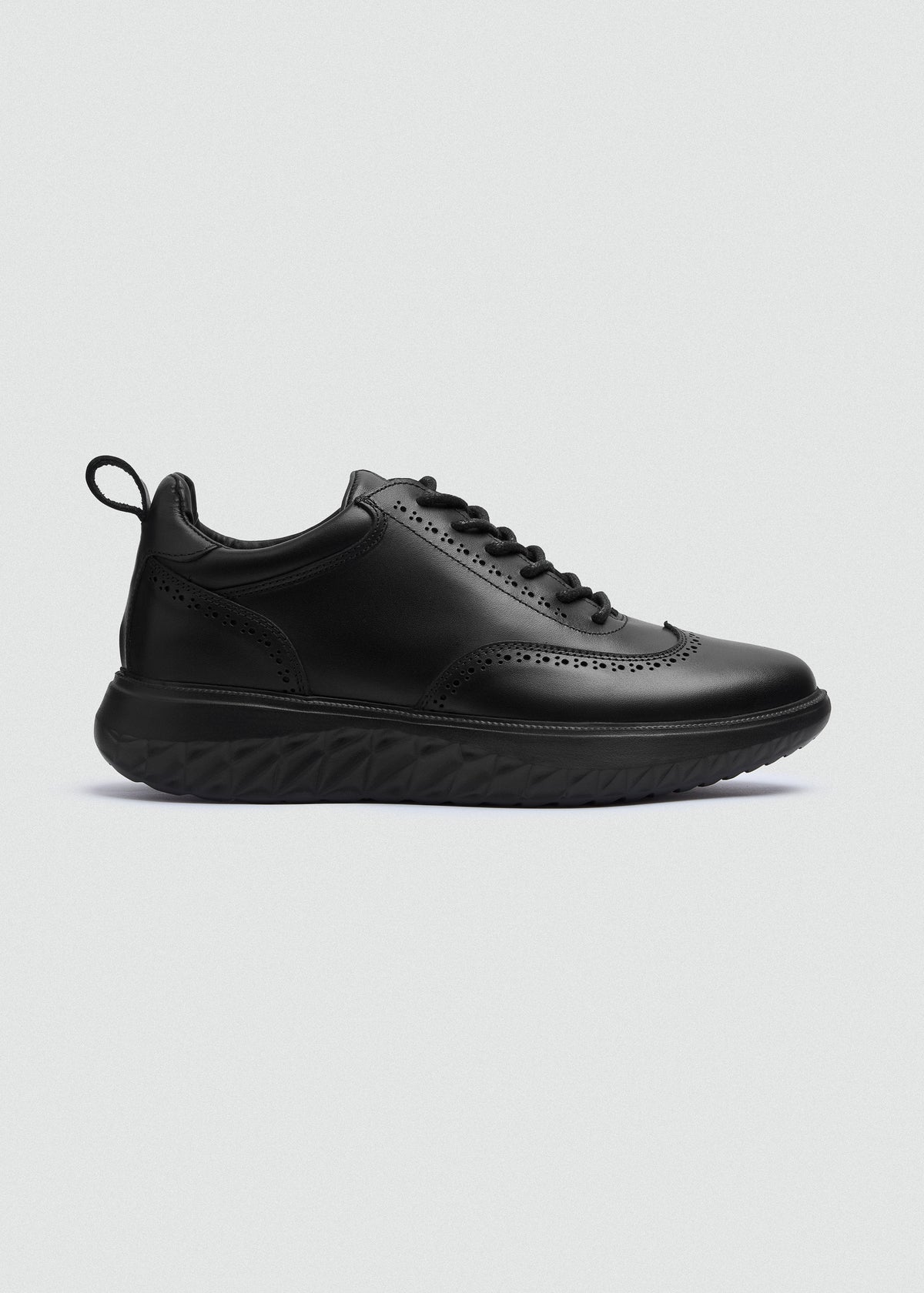 Wingtip Leather Sneaker — Black