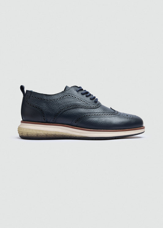 Wingtip Textured Lace-Up — Navy Blue