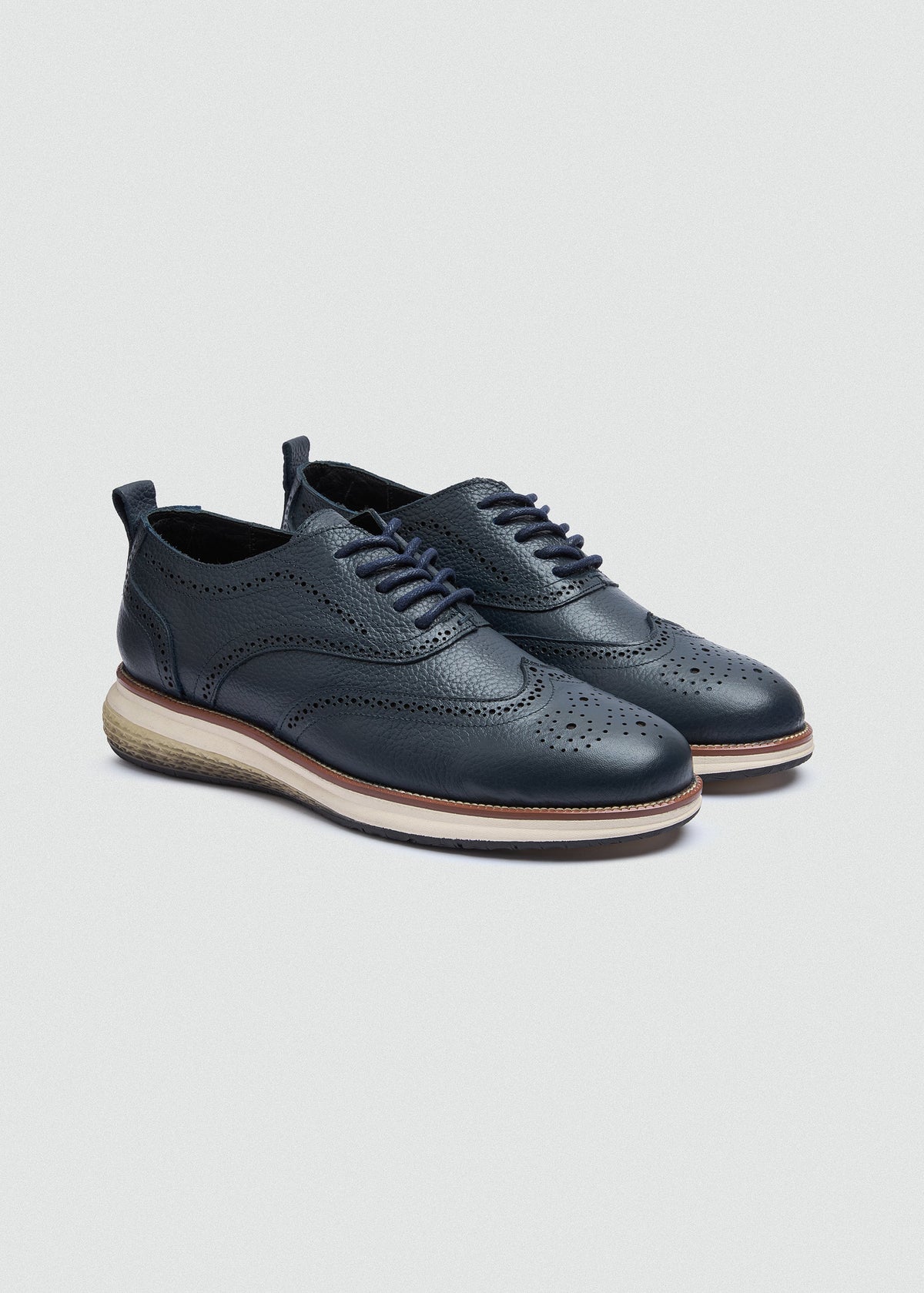 Wingtip Textured Lace-Up — Navy Blue