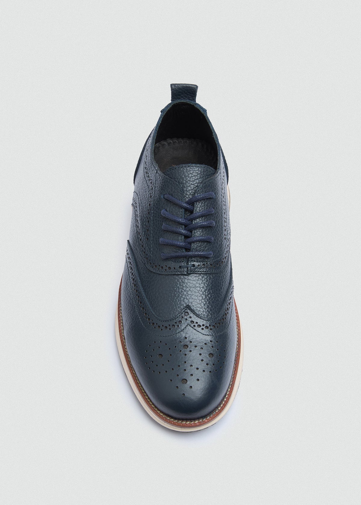 Wingtip Textured Lace-Up — Navy Blue