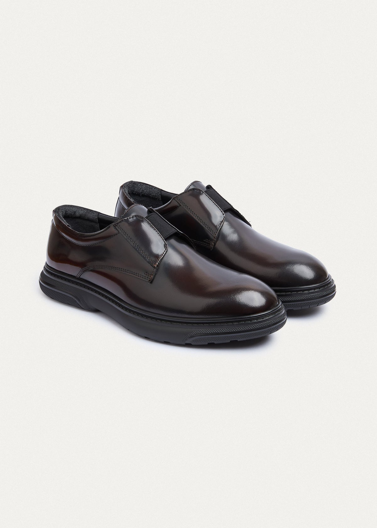 Smooth Leather Elastic Slip-On — Patent Brown