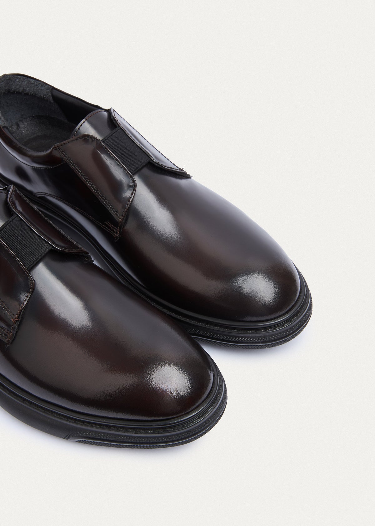 Smooth Leather Elastic Slip-On — Patent Brown
