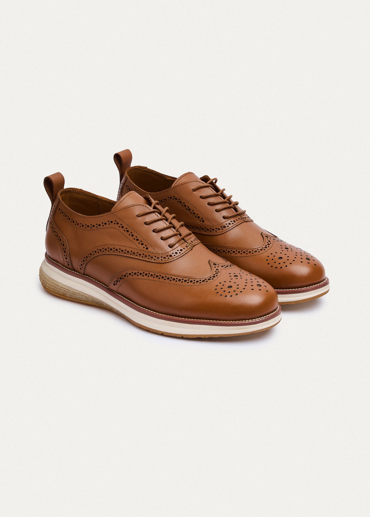 Wingtip Leather Lace-Up — Tan