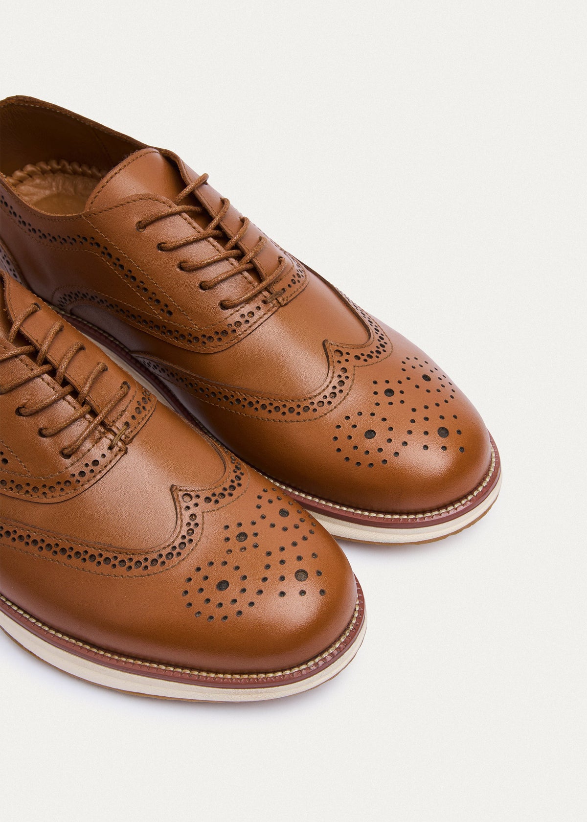 Wingtip Leather Lace-Up — Tan