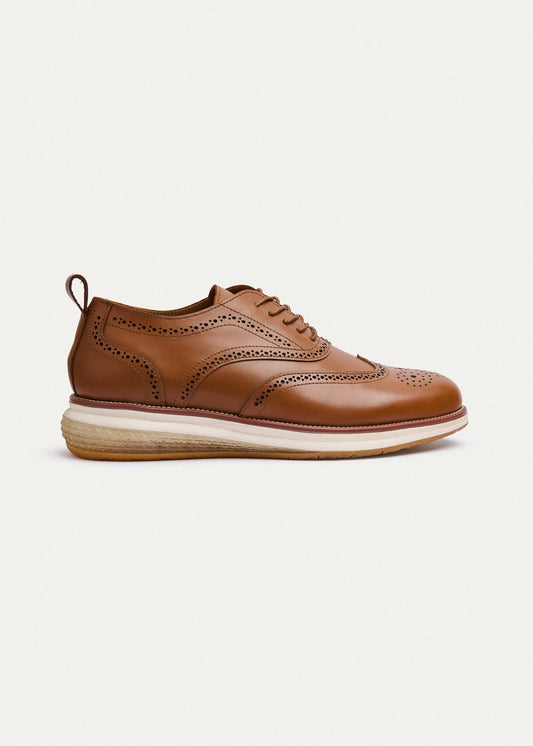 Wingtip Leather Lace-Up — Tan