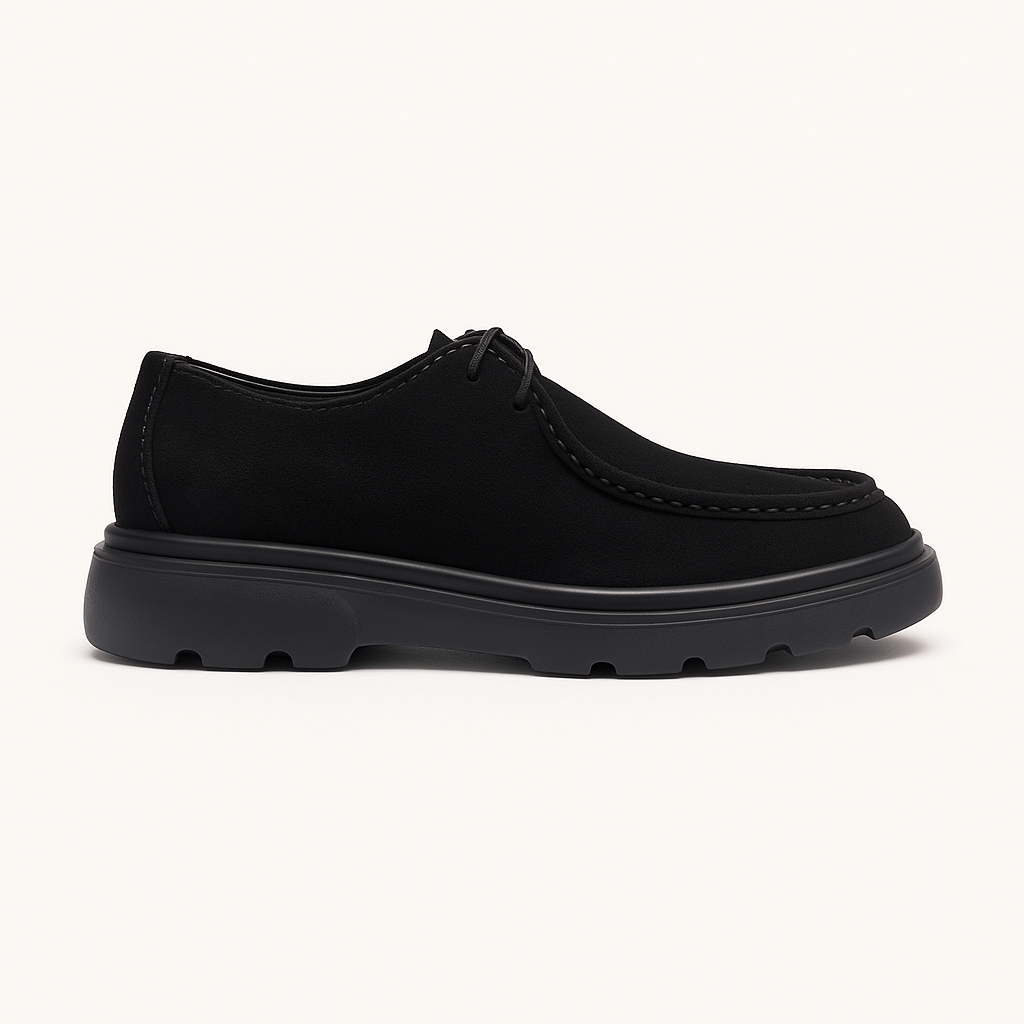 Suede Moc-Toe Lace-Up — Black