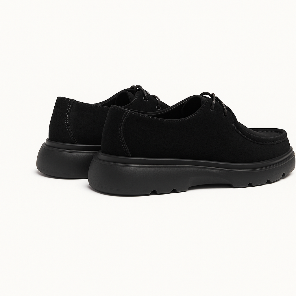 Suede Moc-Toe Lace-Up — Black