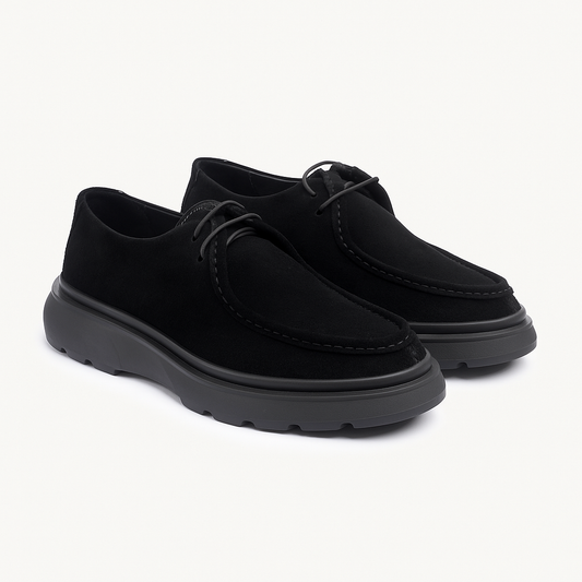 Suede Moc-Toe Lace-Up — Black