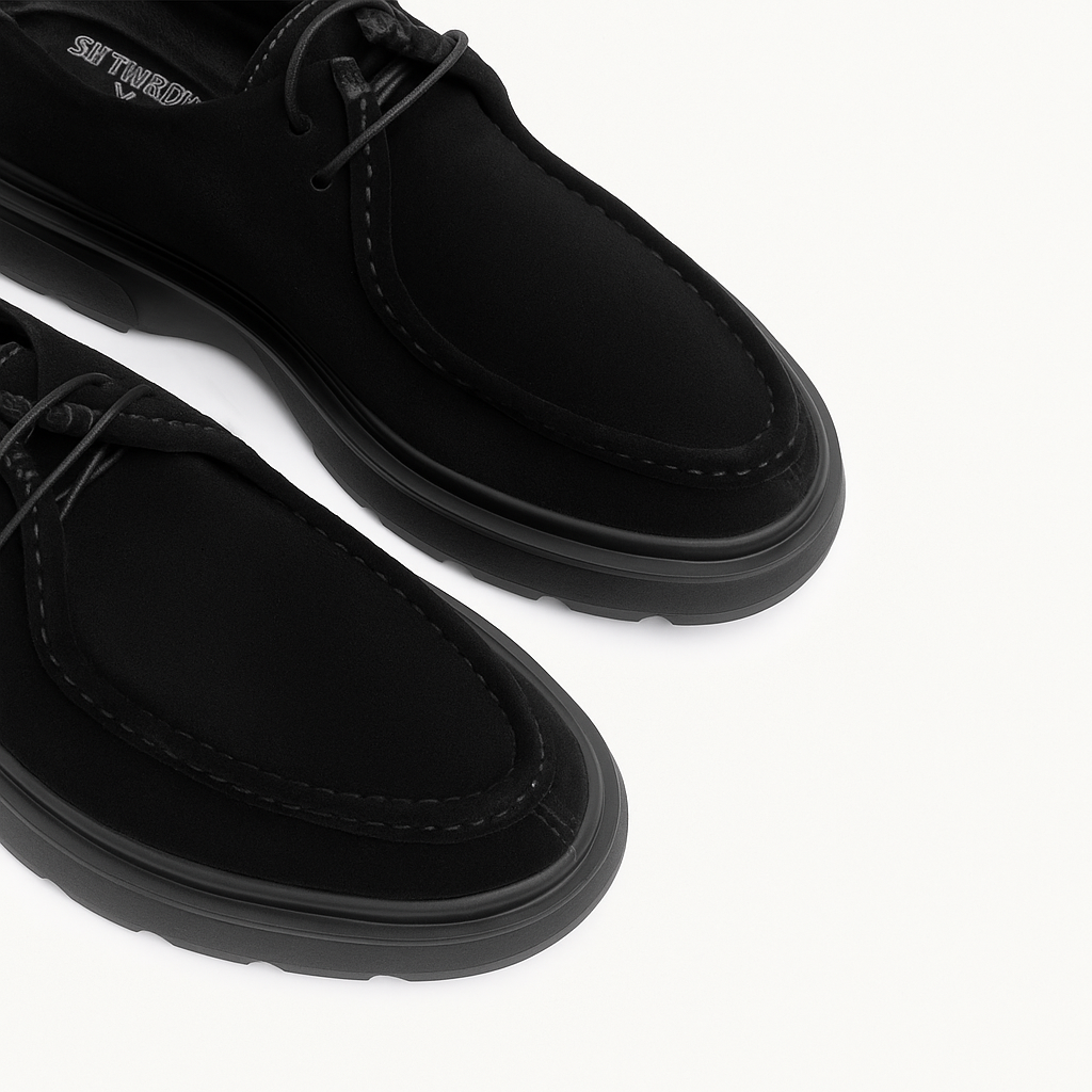 Suede Moc-Toe Lace-Up — Black