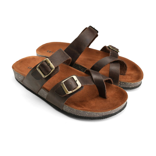 Leather Toe-Loop Sandal — Pull-Up Brown