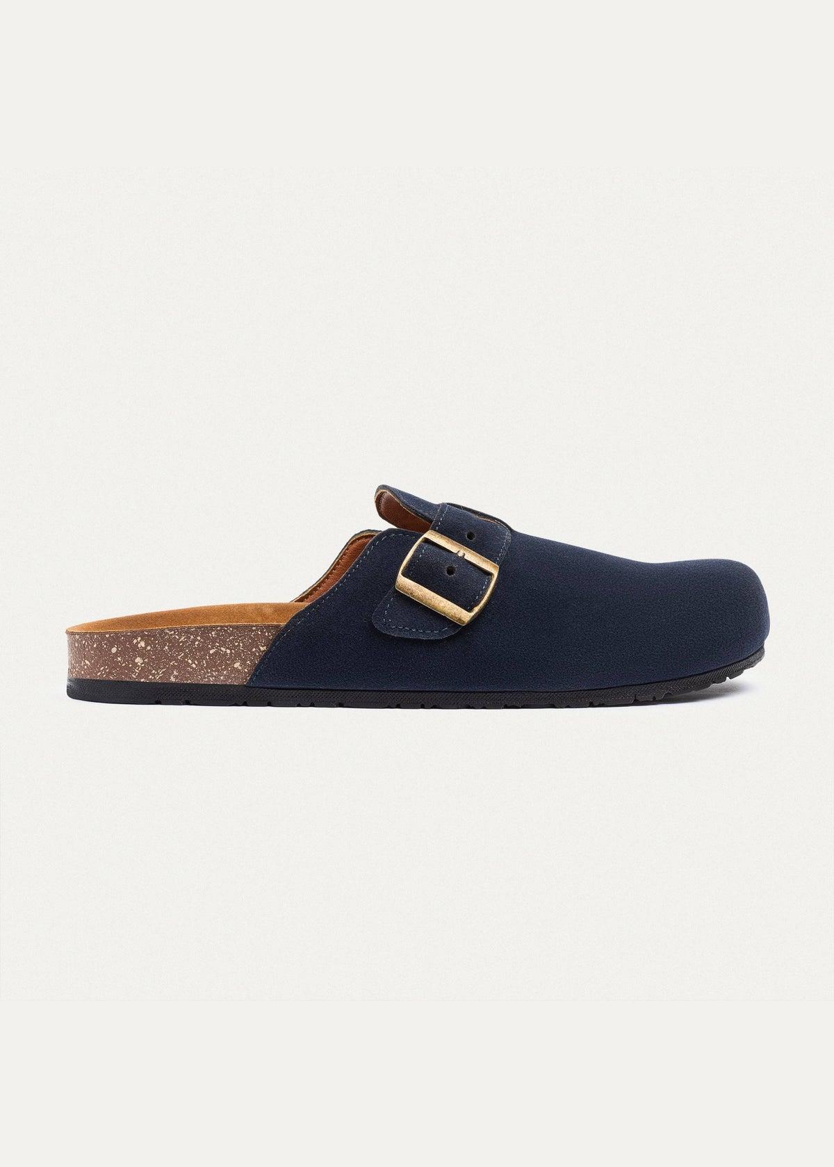 Suede Buckle Clog — Navy Blue