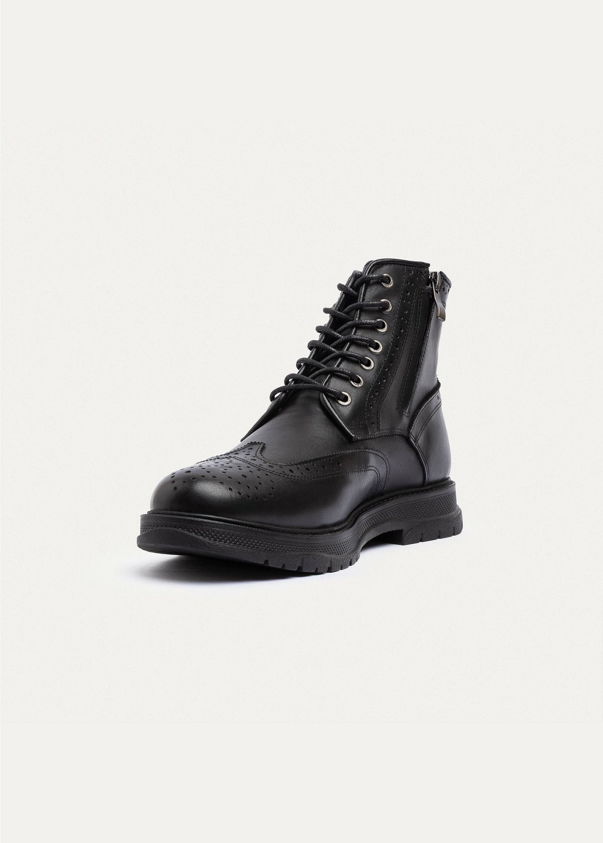 Leather Brogue Boot — Black
