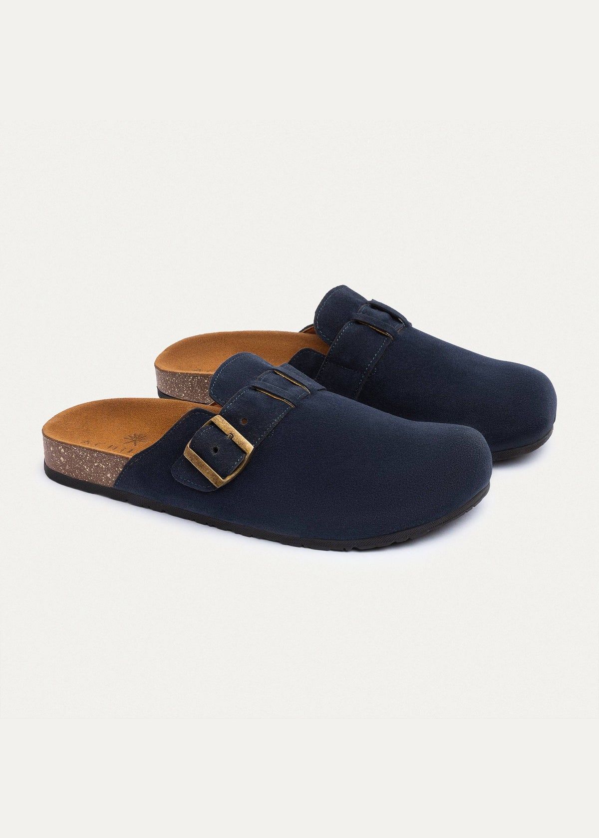 Suede Buckle Clog — Navy Blue