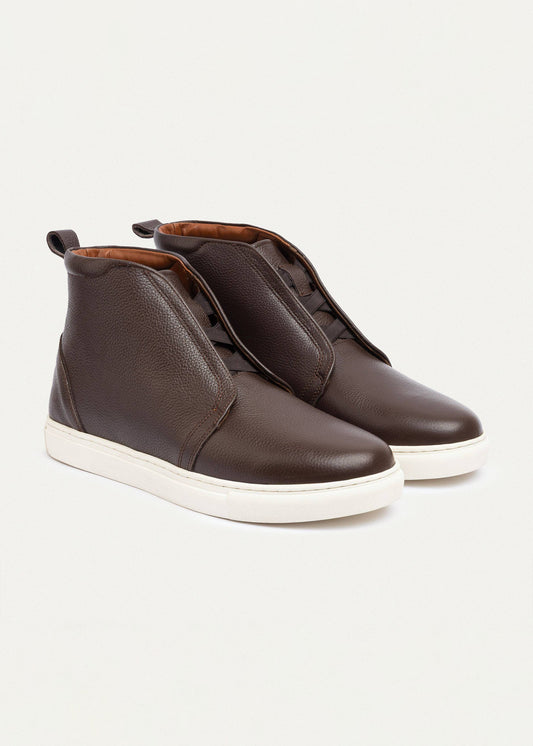 Mid-Top Leather Sneaker Boot — Brown