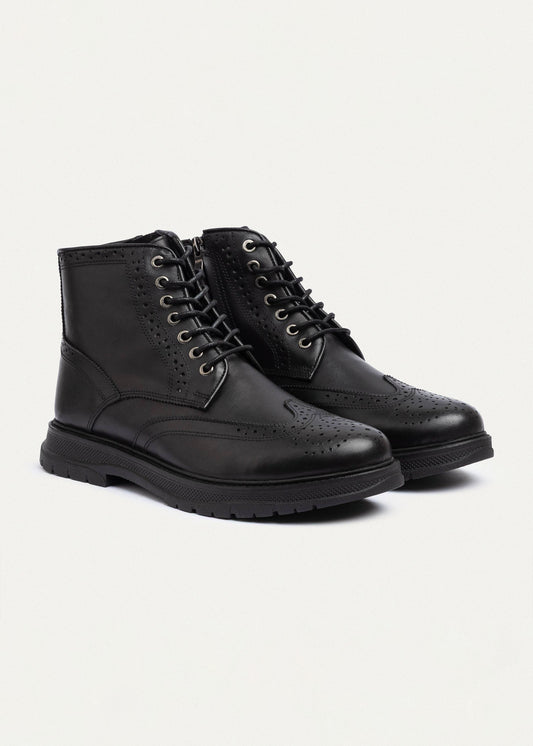 Leather Brogue Boot — Black