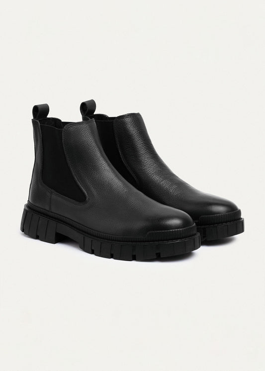 Pebbled Leather Chelsea Boot — Black