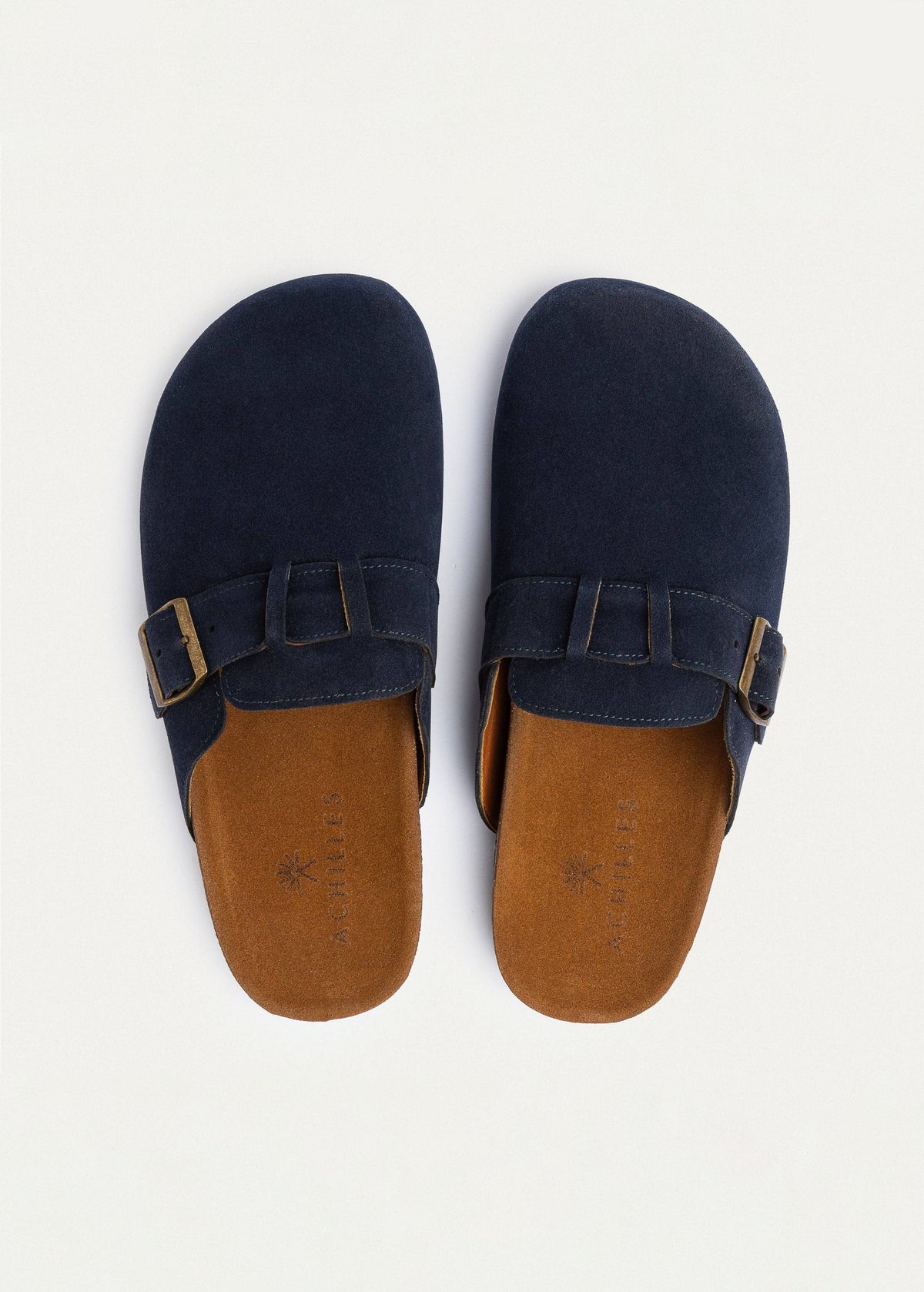 Suede Buckle Clog — Navy Blue