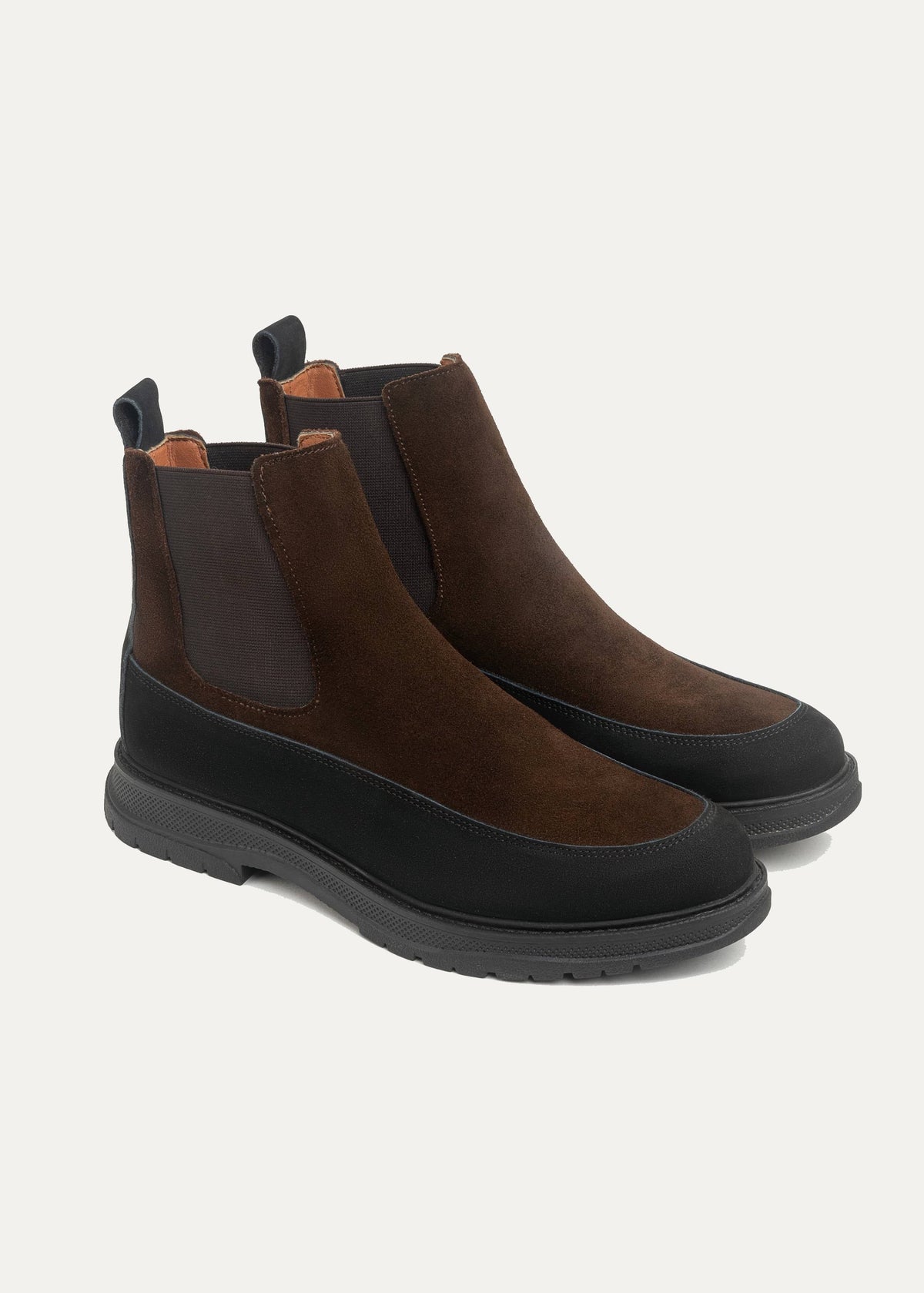 Dual Genuine Suede Leather Chelsea Boots — Brown X Black