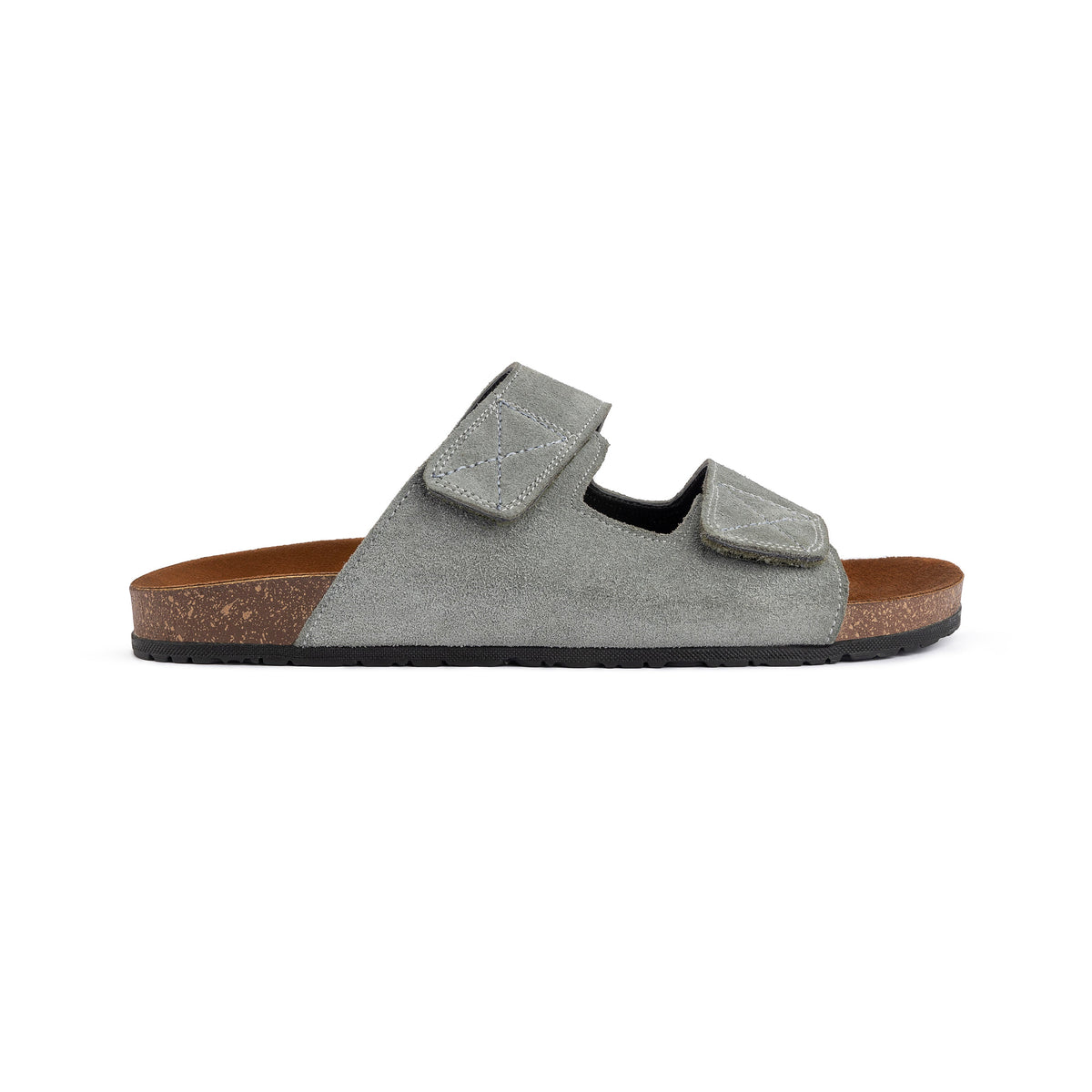 Suede Double-Strap Velcro Slide — Gray