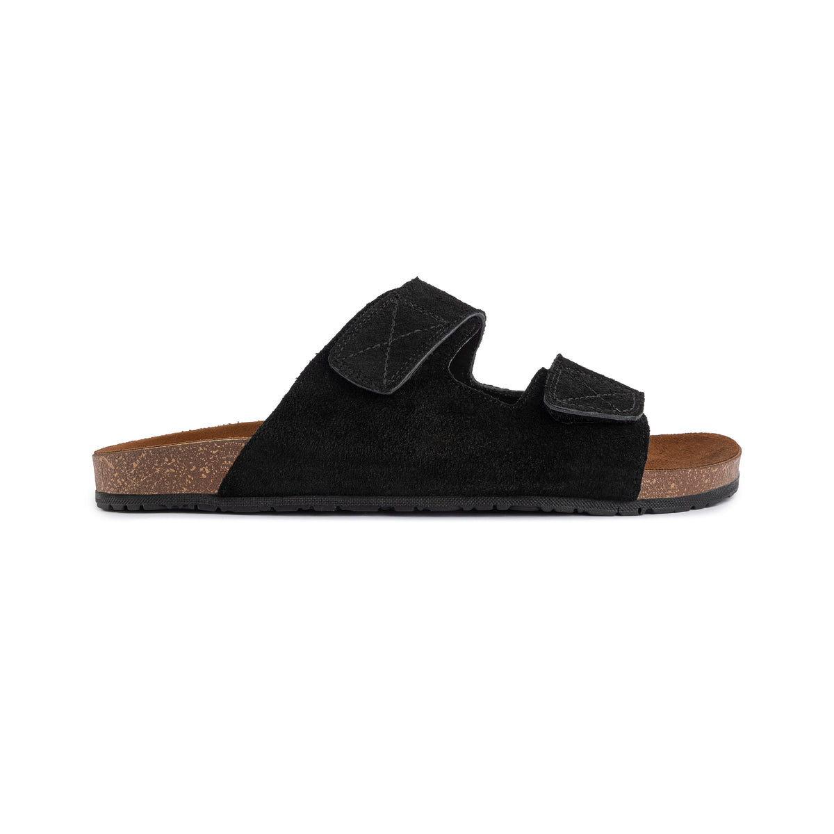 Double Leather Soft Footbed Sandal — Black