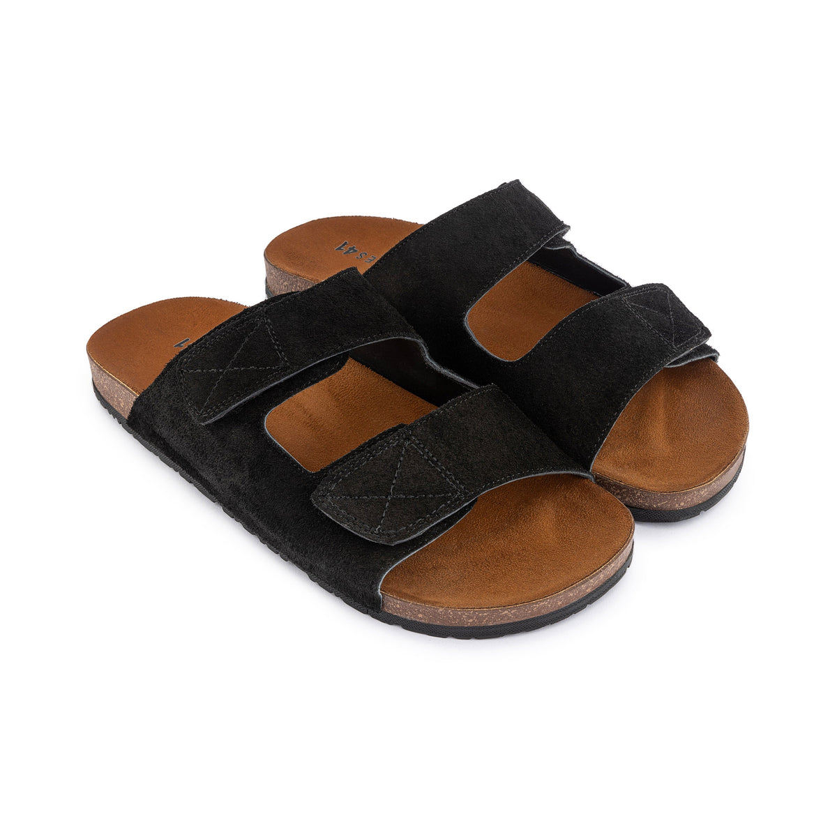 Double Leather Soft Footbed Sandal — Black