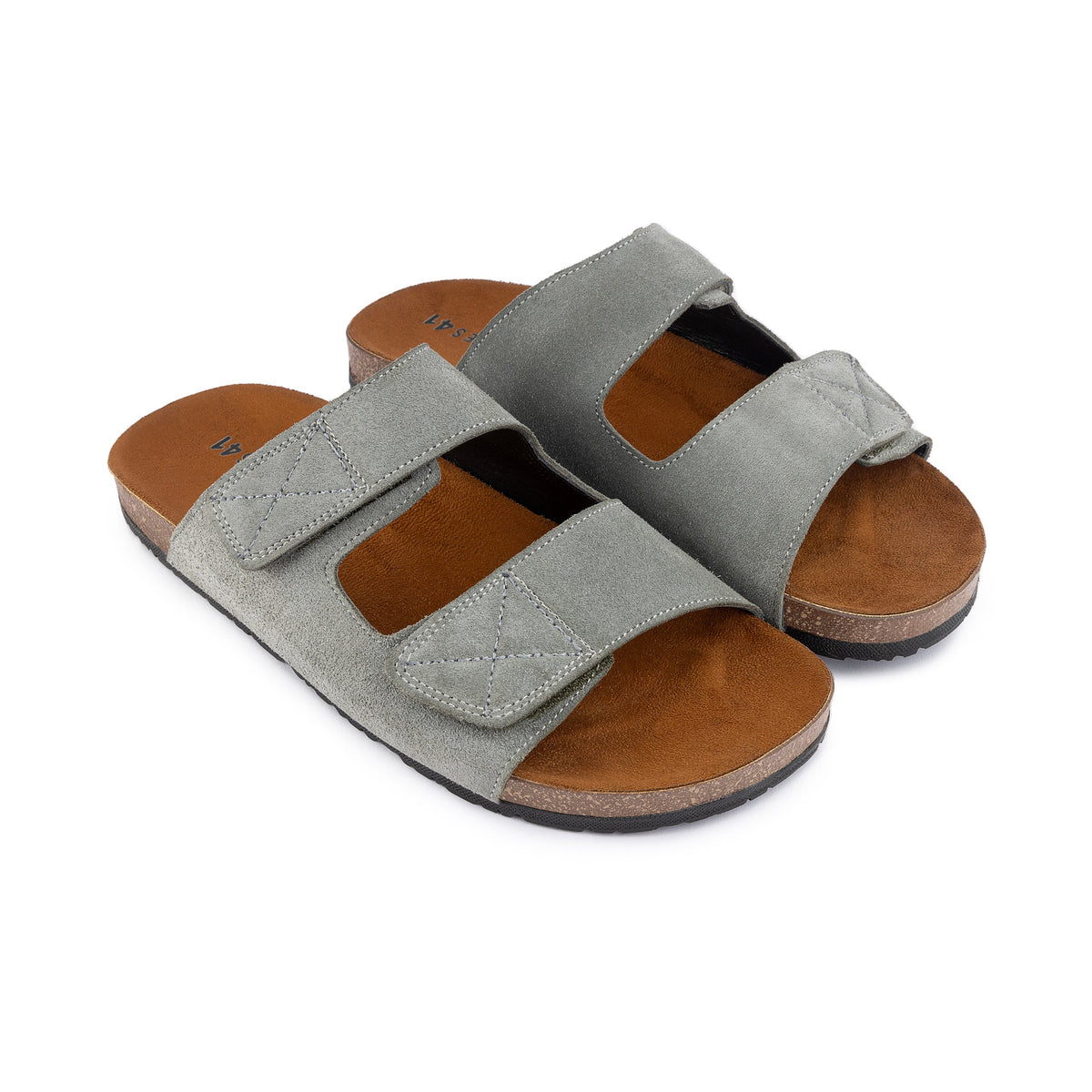 Suede Double-Strap Velcro Slide — Gray