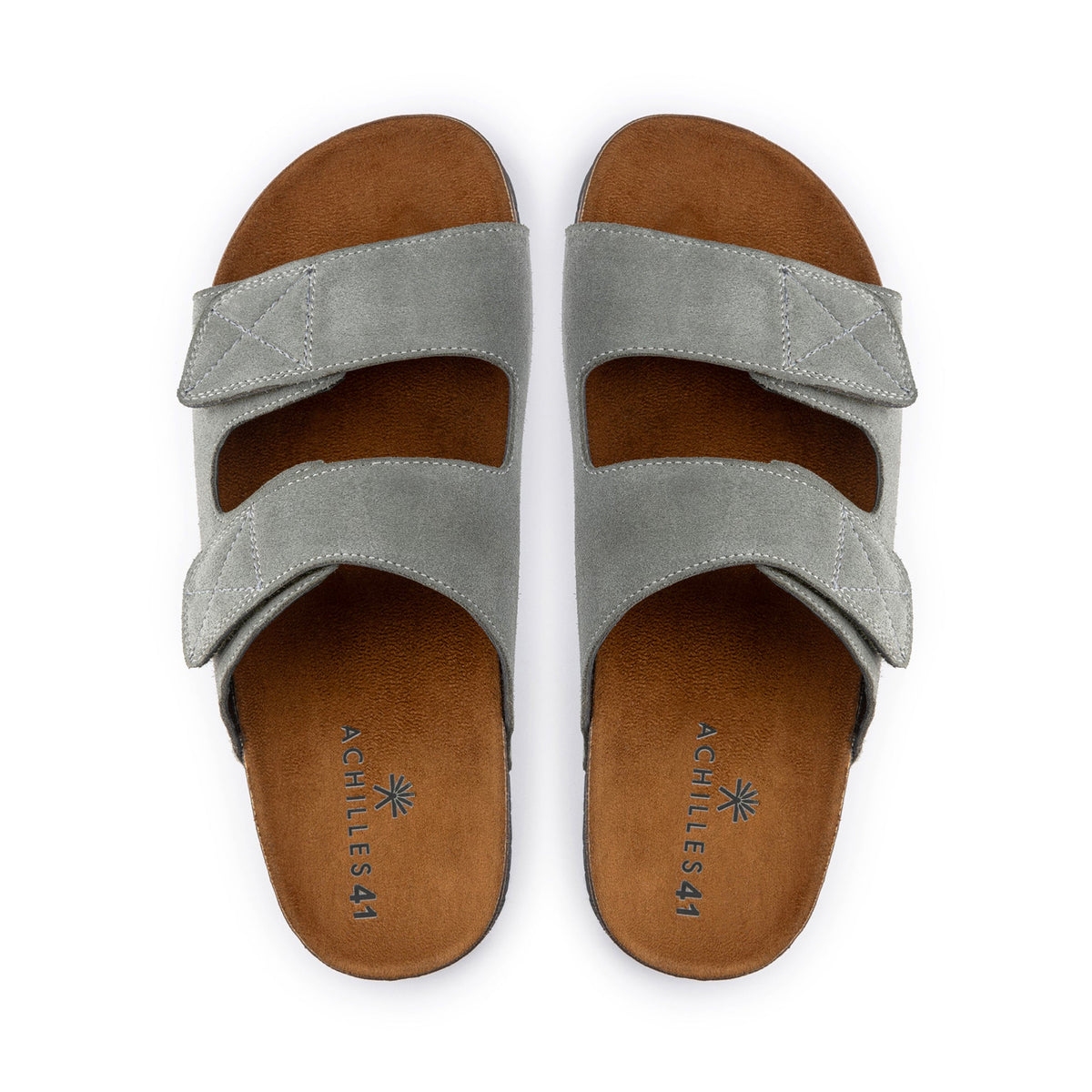 Suede Double-Strap Velcro Slide — Gray