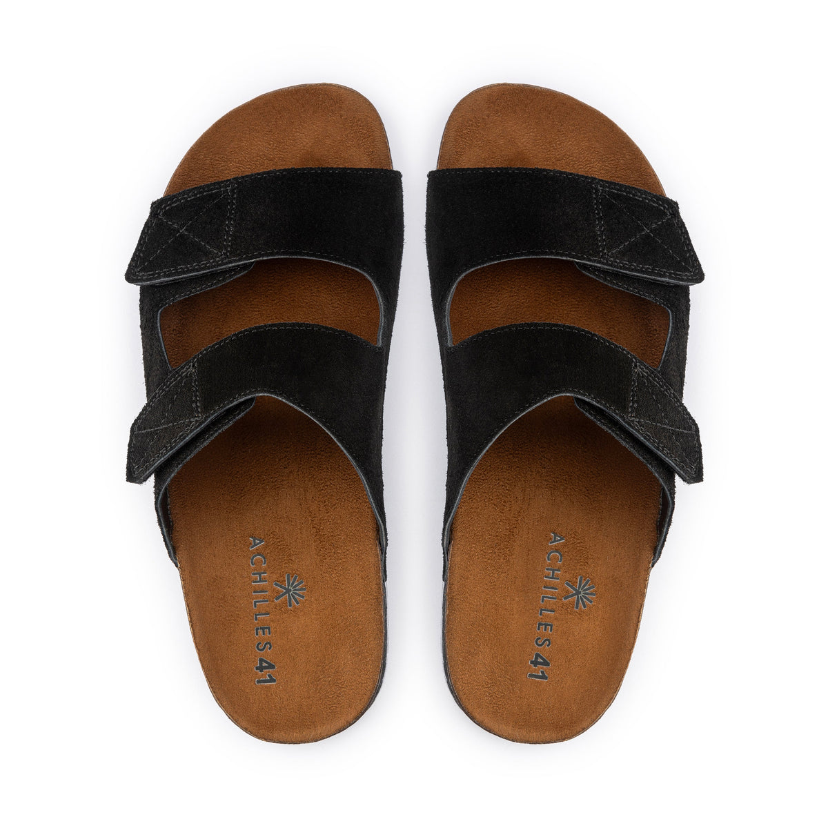 Double Leather Soft Footbed Sandal — Black