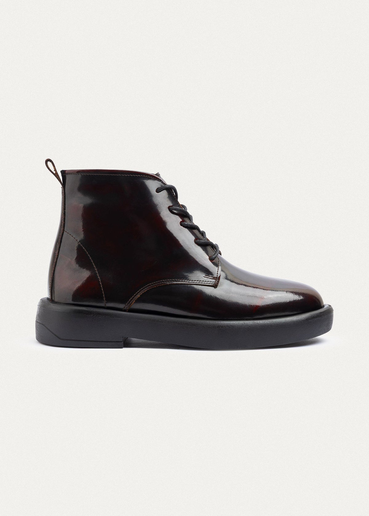 Patent Brogue Chukka Boot — Burgundy