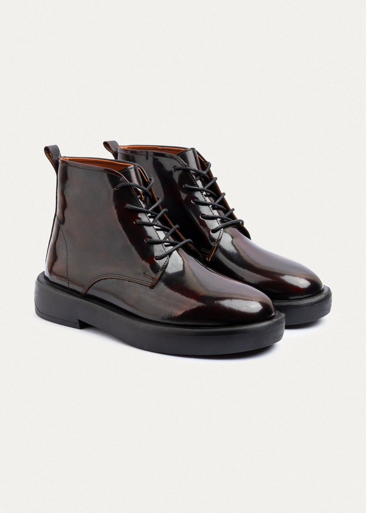 Patent Brogue Chukka Boot — Burgundy