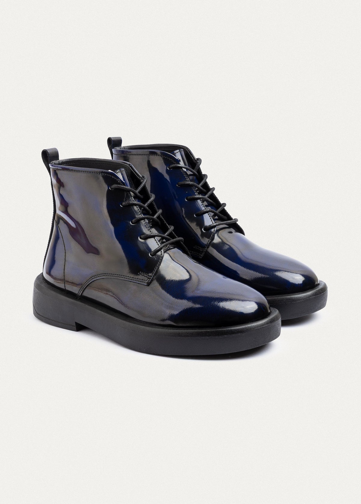 Patent Brogue Chukka Boot — Navy Blue