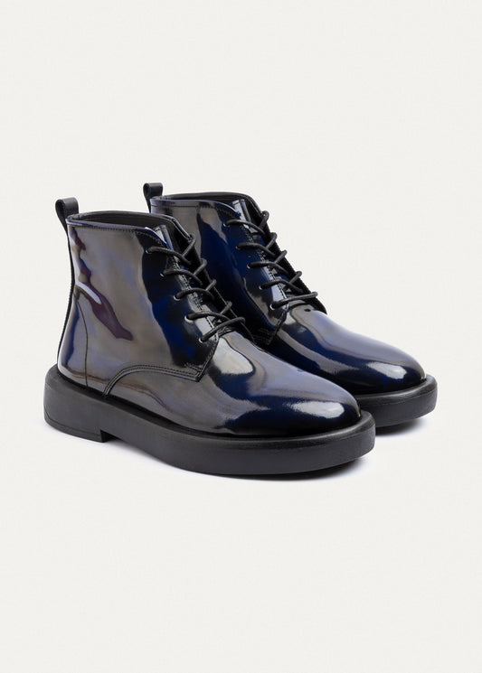Patent Brogue Chukka Boot — Navy Blue