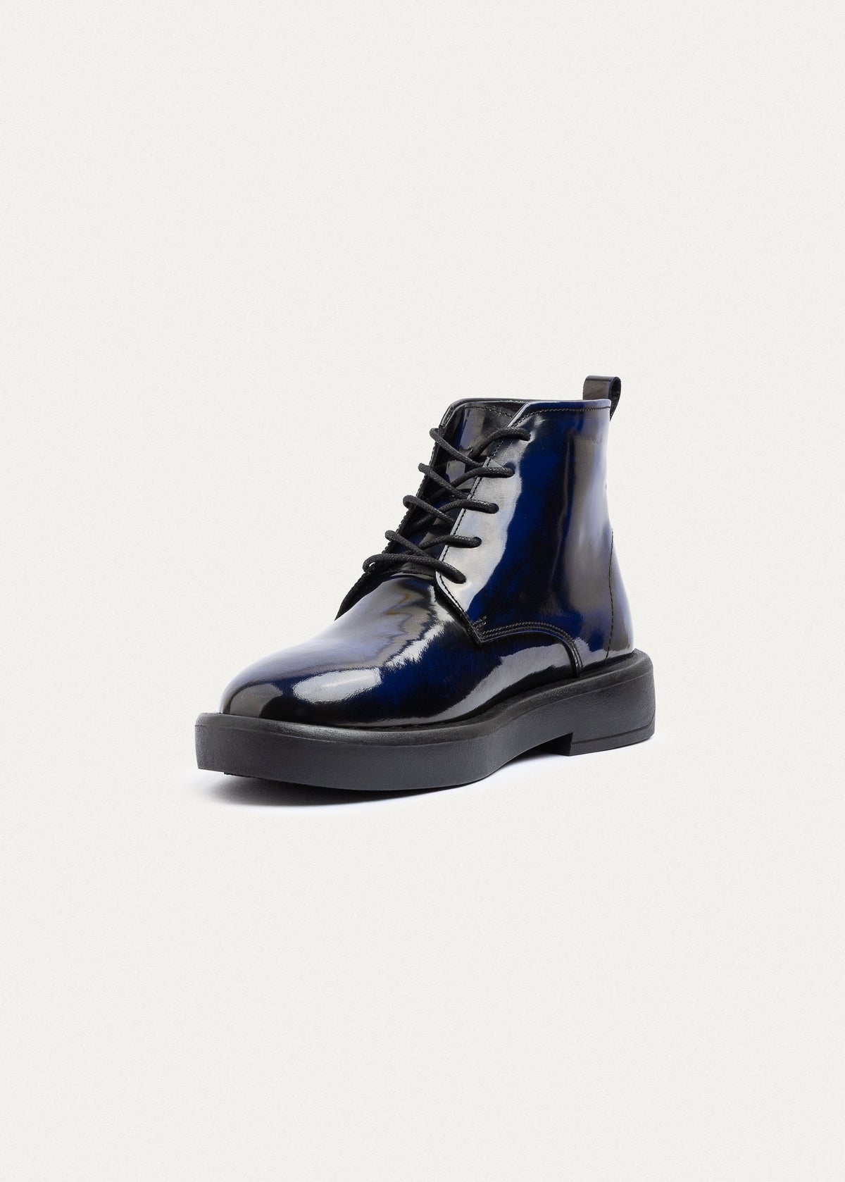 Patent Brogue Chukka Boot — Navy Blue
