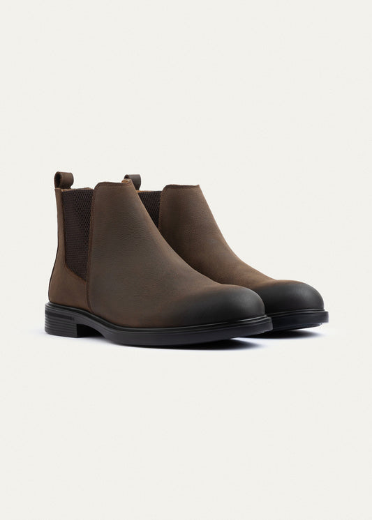 Nubuck Leather Chelsea Boot — Brown