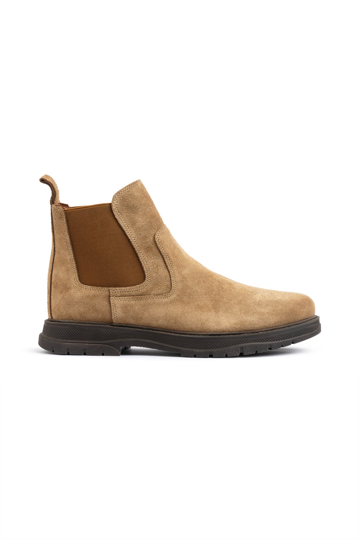 Plain Suede Genuine Leather Chelsea Boots — CAFE