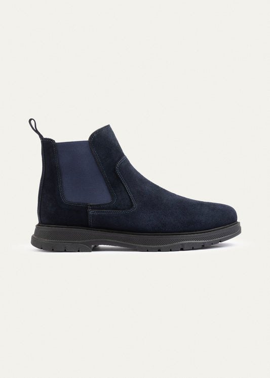 Plain Suede Genuine Leather Chelsea Boots — Dark Blue